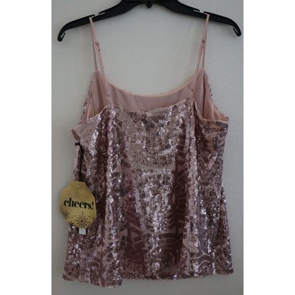S.C. Society T92499B95 Women's Sz M Pink Sequin Spaghetti Strap Camisole - Picture 2 of 12